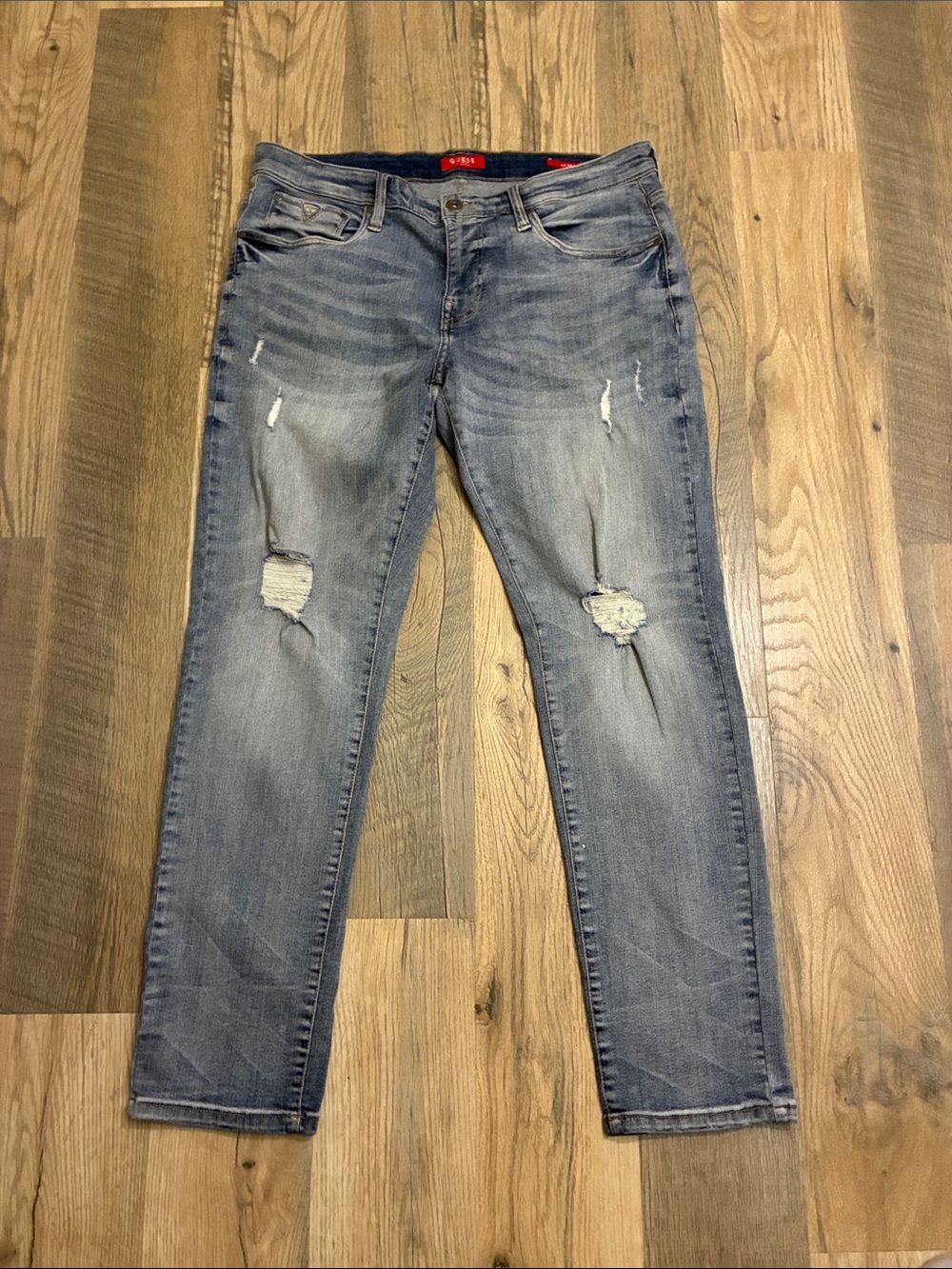 GUESS Men's Light Blue Slim Distressed Jeans